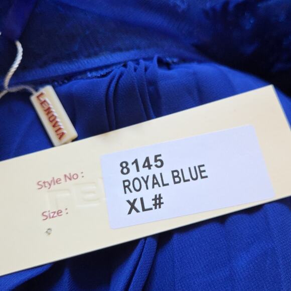 Lenovia 8145 Royal Blue Pleated Embellished Gown Dress Modest Classy Size XL - Picture 5 of 7